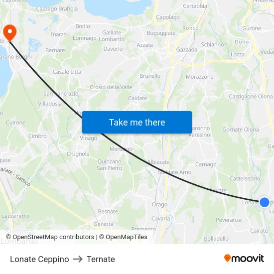 Lonate Ceppino to Ternate map