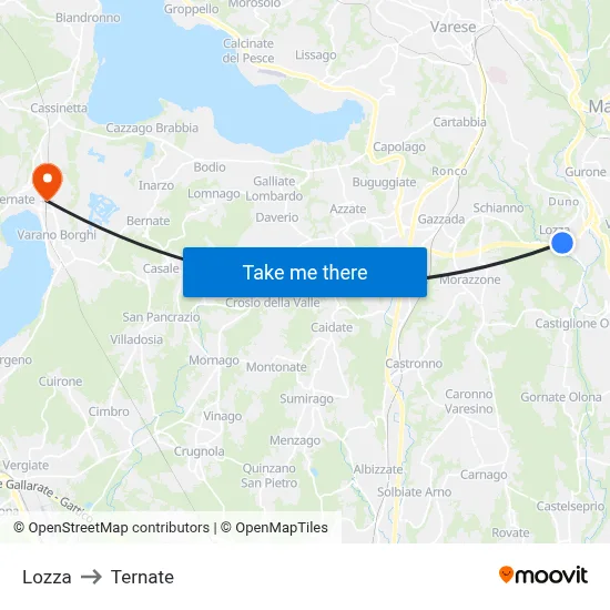 Lozza to Ternate map