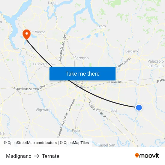 Madignano to Ternate map