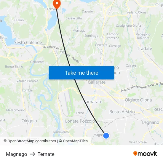 Magnago to Ternate map