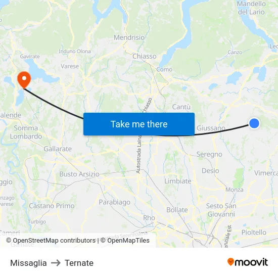 Missaglia to Ternate map