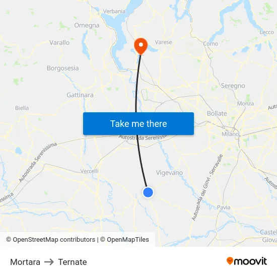 Mortara to Ternate map