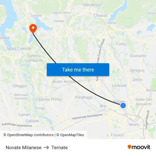 Novate Milanese to Ternate map