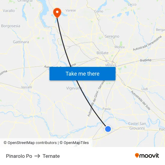 Pinarolo Po to Ternate map