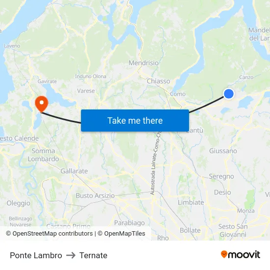 Ponte Lambro to Ternate map