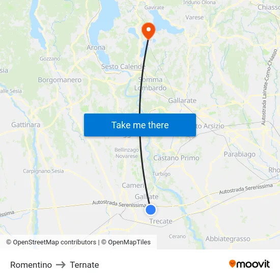 Romentino to Ternate map