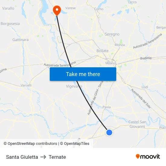 Santa Giuletta to Ternate map