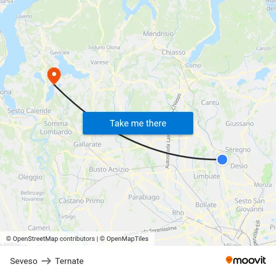 Seveso to Ternate map