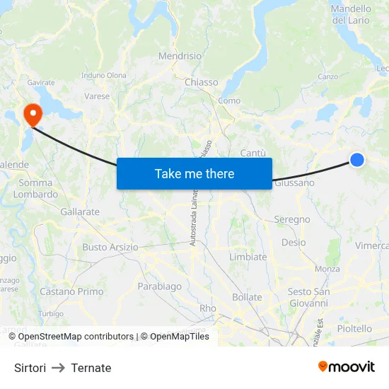 Sirtori to Ternate map
