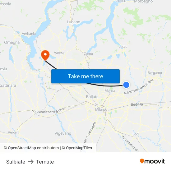 Sulbiate to Ternate map