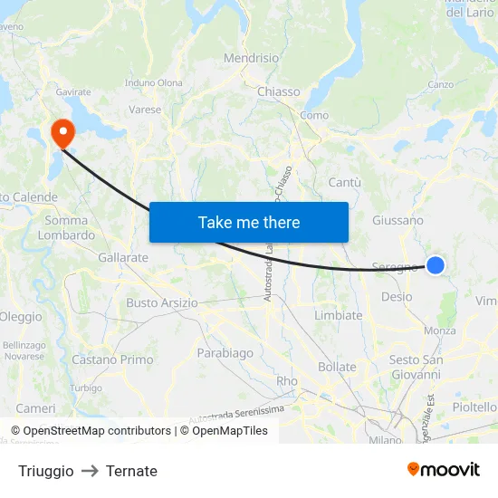 Triuggio to Ternate map