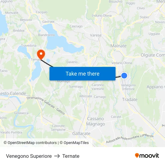 Venegono Superiore to Ternate map