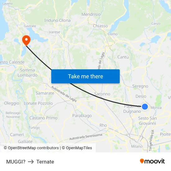 Muggiò to Ternate map