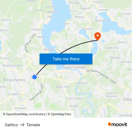 Gattico to Ternate map