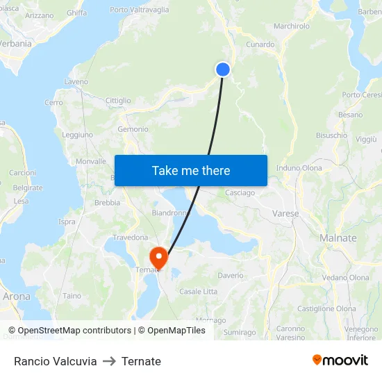 Rancio Valcuvia to Ternate map
