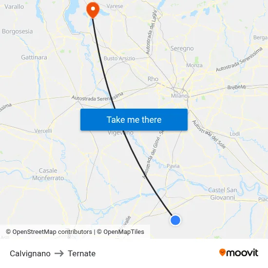 Calvignano to Ternate map