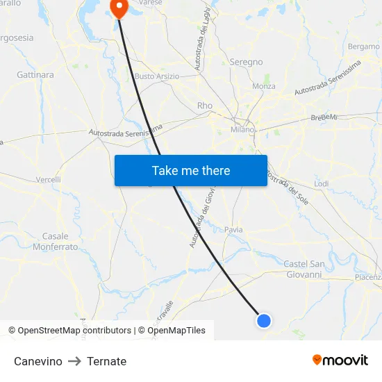 Canevino to Ternate map