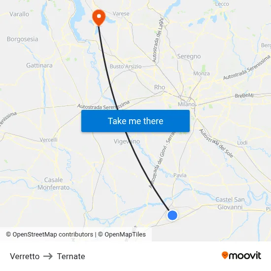 Verretto to Ternate map