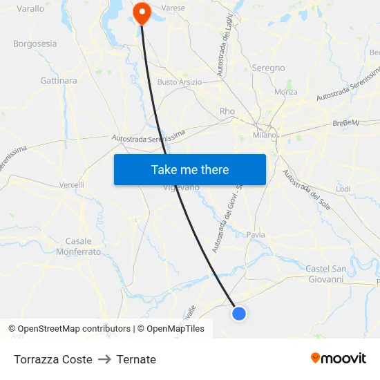 Torrazza Coste to Ternate map