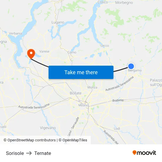 Sorisole to Ternate map