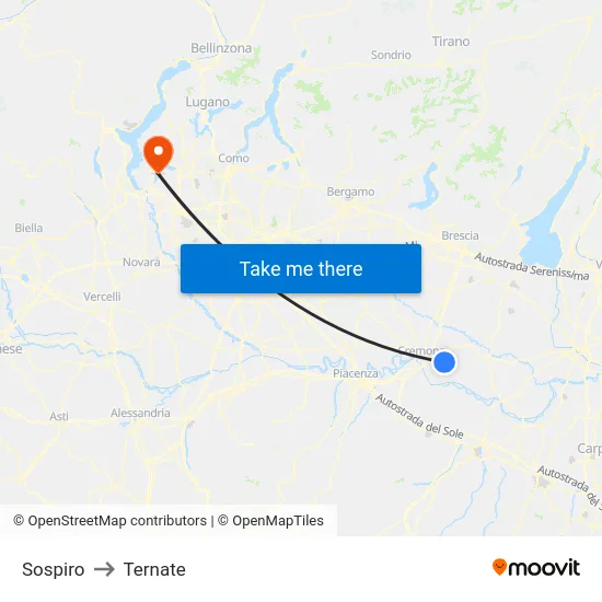 Sospiro to Ternate map