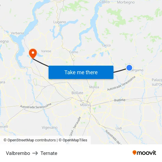 Valbrembo to Ternate map