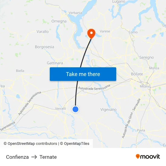 Confienza to Ternate map