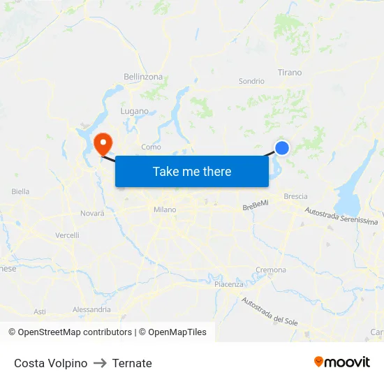 Costa Volpino to Ternate map