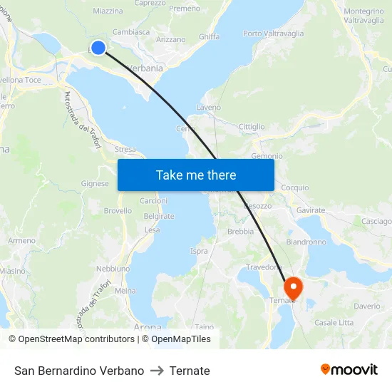 San Bernardino Verbano to Ternate map