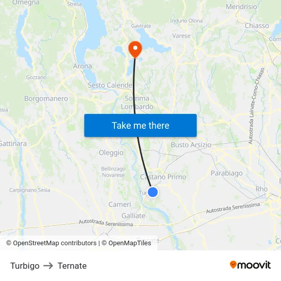 Turbigo to Ternate map