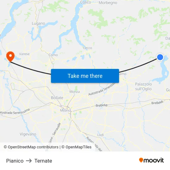 Pianico to Ternate map
