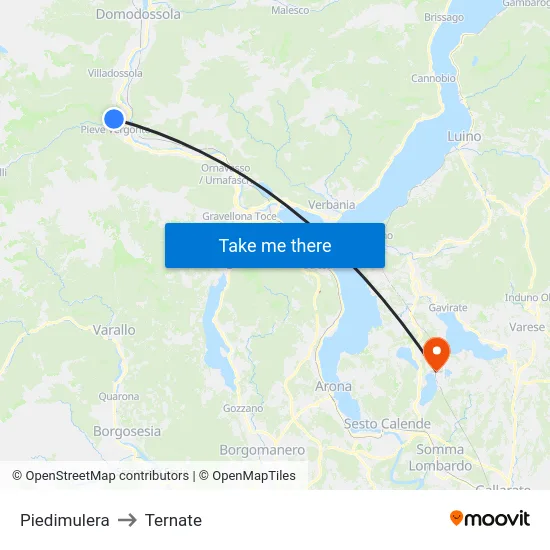 Piedimulera to Ternate map