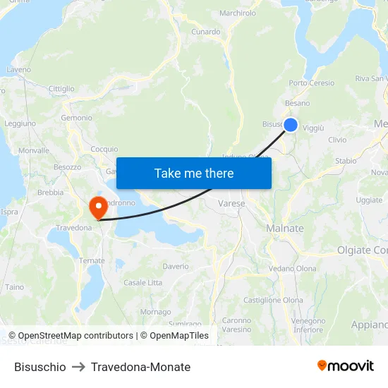 Bisuschio to Travedona-Monate map