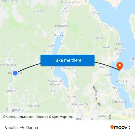 Varallo to Ranco map