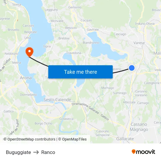 Buguggiate to Ranco map