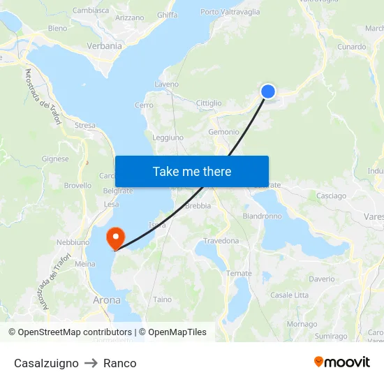 Casalzuigno to Ranco map