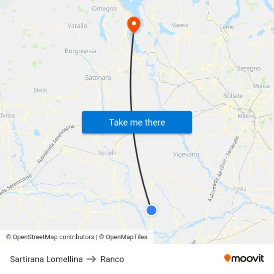 Sartirana Lomellina to Ranco map
