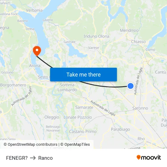 Fenegro to Ranco map