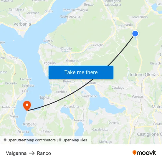 Valganna to Ranco map