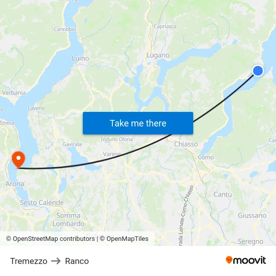 Tremezzo to Ranco map