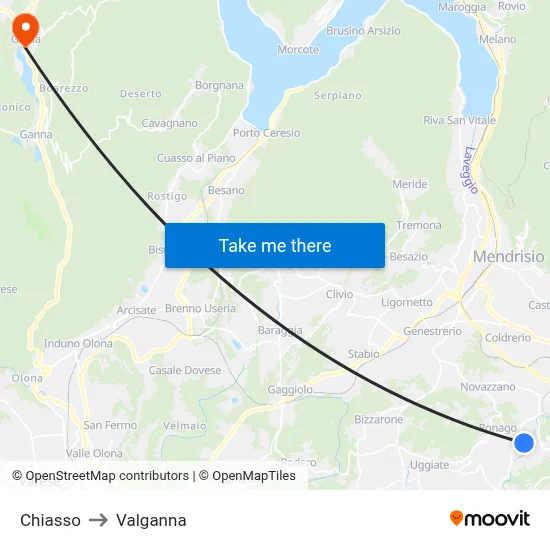 Chiasso to Valganna map