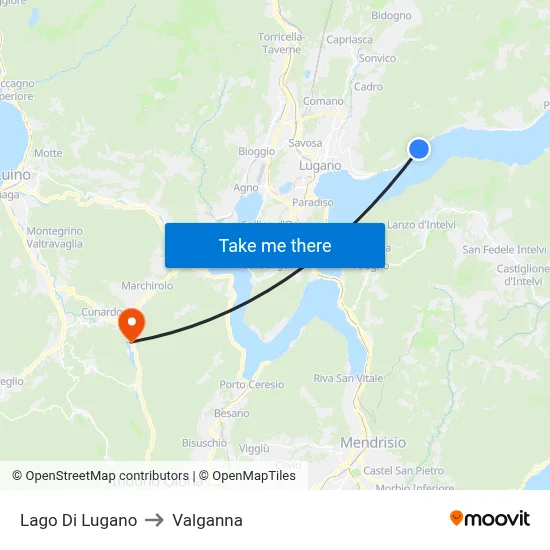 Lake of Lugano to Valganna map