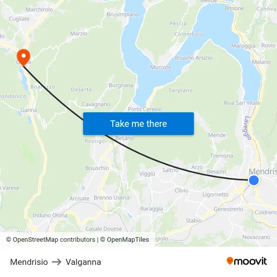 Mendrisio to Valganna map