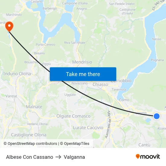 Albese con Cassano to Valganna map