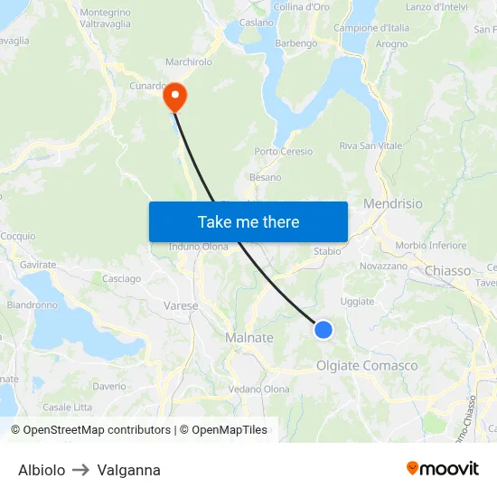 Albiolo to Valganna map