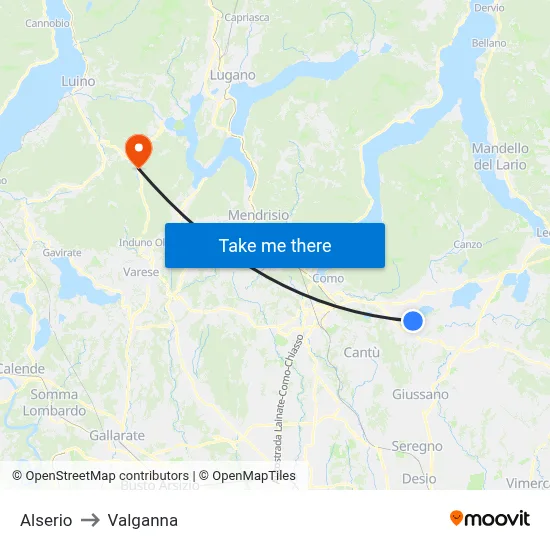 Alserio to Valganna map