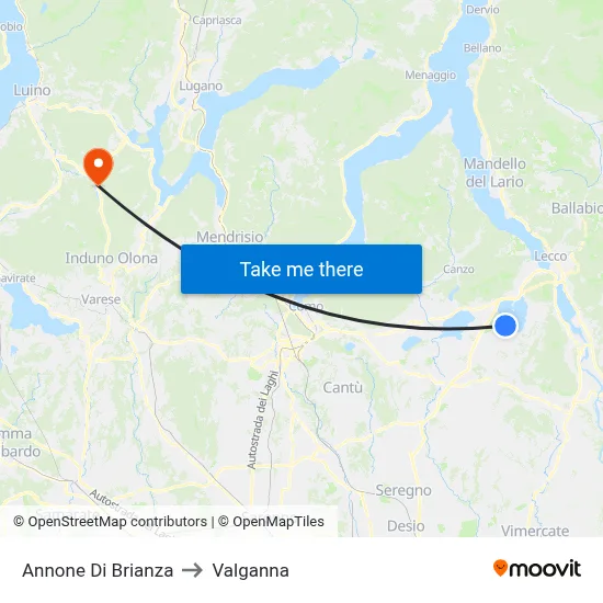Annone di Brianza to Valganna map