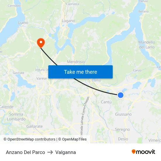Anzano Del Parco to Valganna map