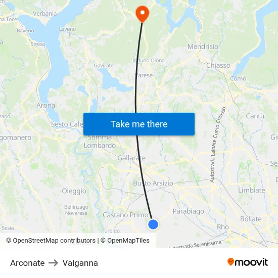 Arconate to Valganna map