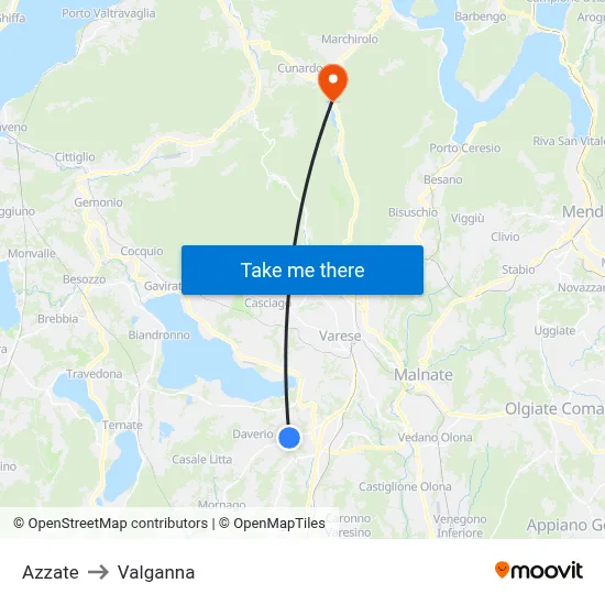 Azzate to Valganna map